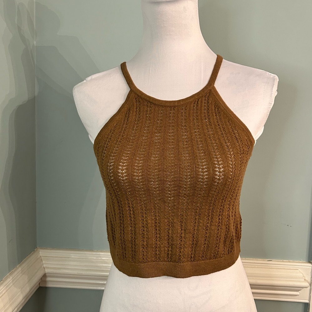 a new day Brown Halter Knit Crop Top small nwt